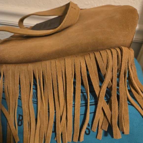 Corral Camel Suede Tote with Fringe - Picture 6 of 7